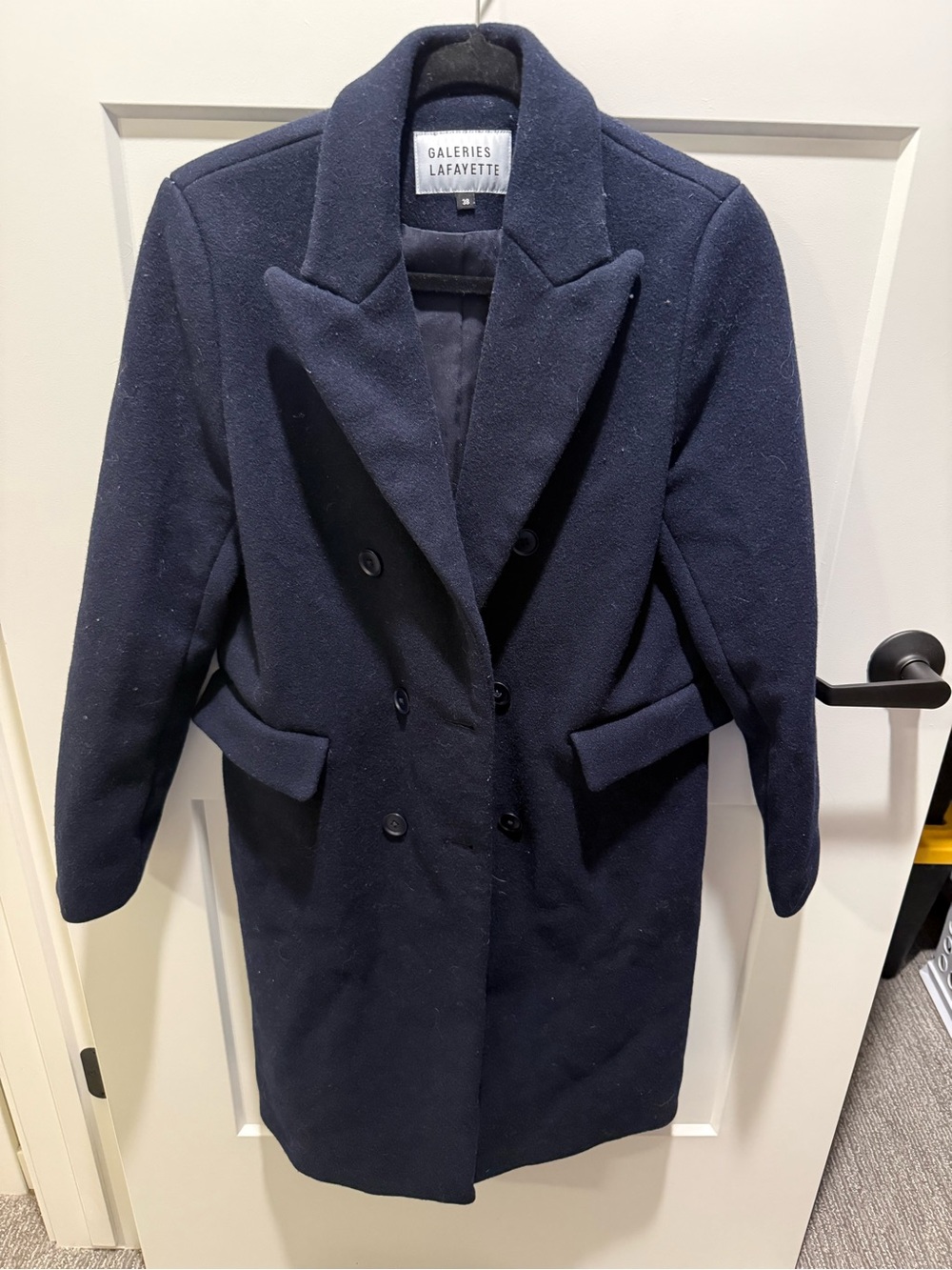 Galeries Lafayette Navy Wool Blend Double Breasted Long Coat Size 38 / US 6